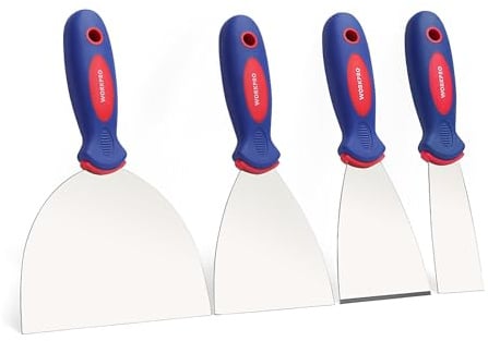 WORKPRO Profi Malerspachtel Spachtel Set aus rostfreiem Edelstahl mit Kunststoffgriff Maler Werkzeug Profi Putty Knife 38mm 75mm 100mm 150mm 4-teilig inkl. 1 x stabil mit Anschliff & 3 x flexible