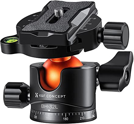 K&F CONCEPT 32mm Metal Stativkopf, Kugelkopf mit niedrigem Profil, Ball Head mit Arca Swiss-Schnellwechselplatte BH-32L