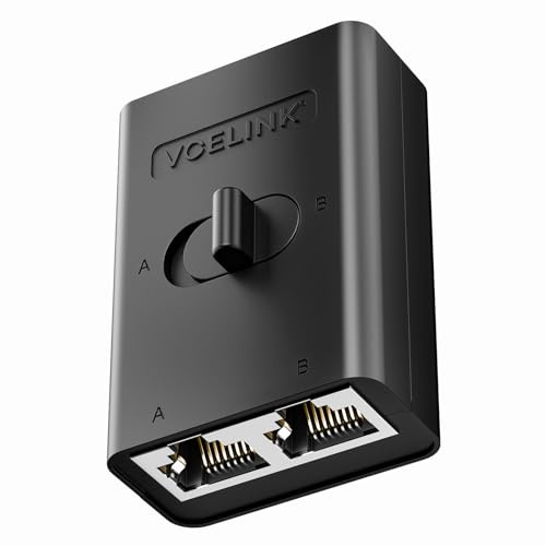 VCELINK Netzwerk Switch 1000Mbits, passiver Ethernet Umschalter 2-in 1-Out / 1-in 2-Out, stromloser Gigabit LAN Switch, PoE Kompatibel, CAT7/CAT6A/CAT6/CAT5e, vergoldete RJ45 Kontakte
