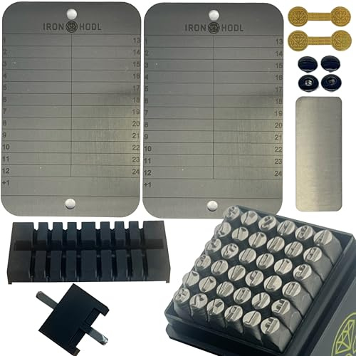 IRON HODL Cold Wallet Stanzbuchstaben Set mit Schablone + Testplatte, Schrauben, Sticker, Box (2x 24+1) Recovery Seed Phrase Metallplatte Crypto