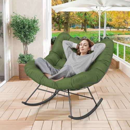 GIANTEX Schaukelstuhl, Schaukelsessel mit dickem Kissen & Metallrahmen, Relaxsessel für Poolside, Garten und Hinterhof, max. 205 kg Tragfähigkeit (Grün)