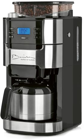 Barista Filterkaffeemaschine mit verstellbarem Mahlwerk & Thermokanne | Warmhaltefunktion, 24h Timer & Permanentfilter | Für 10 Tassen Kaffee | Kaffeemaschine für Bohnen & Pulver [Edelstahl]