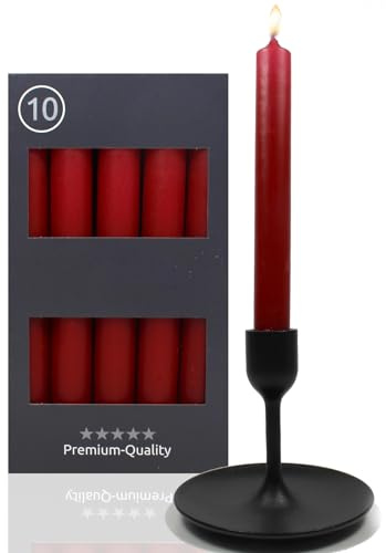 Candelo Stabkerzen Tafelkerzen Leuchterkerzen Karminrot, 10 Stück, 18,5 cm | Leuchterkerzen, Haushaltskerzen, Kerzenständer, Kronleuchter, Tischdeko, 7,5 Std, hochwertig, Stabkerzen