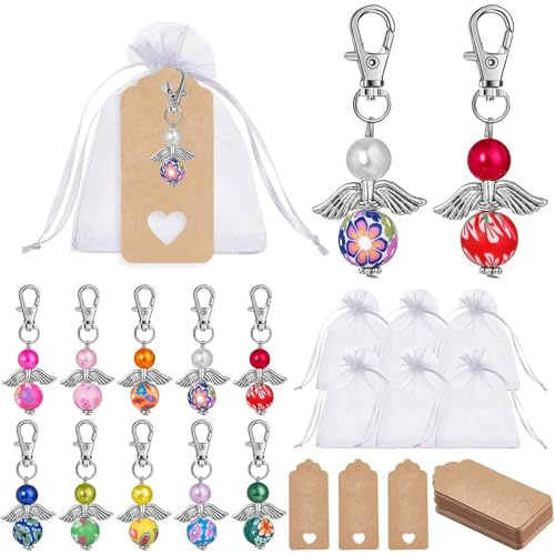 Huahuanghui 60Pcs Engelanhänger,20 set Hochzeit Taufe Anhänger,Engel Anhänger Schlüsselanhänger,kleine schutzengel,Gastgeschenke Kommunion,Schutzengel+Organza,Gastgeschenke Taufe Hochzeit