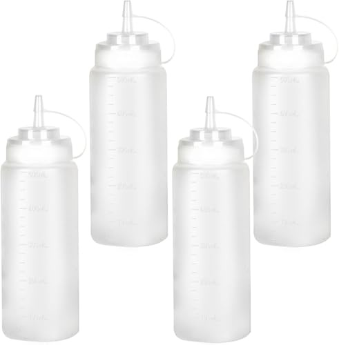 LiuHancsqd 4 Stück Squeeze Flasche, 500 ml Quetschflasche, Plastik Saucenflasche mit Kappe, Condiment Dosierflaschen für Mayonnaise Soßen Olivenöl Malen Pigment Ketchup Spender