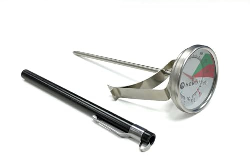 HENDI Thermometer, für Milchschaum, Einstechmeter, Küchenthermometer, Fleischthermometer, Temperaturbereich -10° bis 110° C, Graduierung 1°C, ø44x(H)140mm