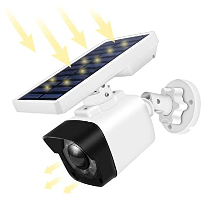 Aottom Dummy Kamera mit Solarlampe Aussen mit Bewegungsmelder, Solarbetriebene Kamera Attrappe Überwachungskamera IP Kamera IP66 wasserdicht mit Solarleuchte für Garten Türöffnung Korridor