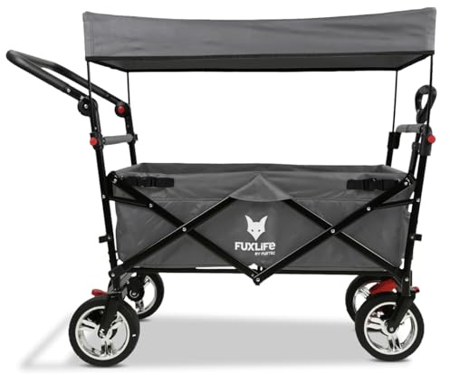 FUXLIFE Bollerwagen faltbar FX-CT700 Grau • klappbarer Handwagen für Ausflug & Alltag • gepolsterter Sitzbereich • Mit Bremsen • höhenverstellbarer Griff • platzsparender Faltbollerwagen