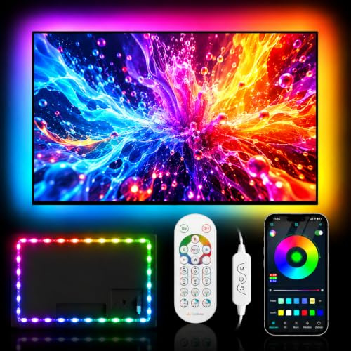 TV LED Hintergrundbeleuchtung 5 m für 45–75 Zoll Fernseher, RGB LED Streifen mit App, Fernbedienung & USB-Steuerung, Musik-Sync für Gaming & Heimkino
