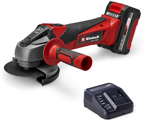 Einhell Akku-Winkelschleifer TC-AG 18/115 Li (1x4,0Ah) (18 V, 115 mm Scheiben-Ø, 28 mm Schnitttiefe, Softstart, Zusatzhandgriff, inkl. 1x 4,0 Ah Akku & Ladegerät)