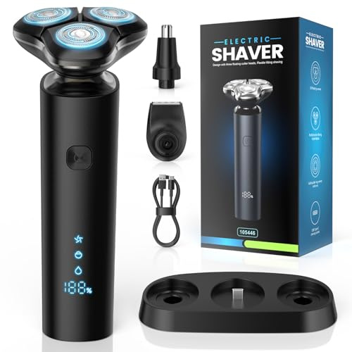 Rasierer Herren Elektrisch, 3-in-1 Elektrorasierer Herren IPX7 Wasserdicht | Trimmer Rasierer, Magnetischer Scherkopf, Nass- Und Trockenrasur Auf Reisen, USB-C-Aufladung