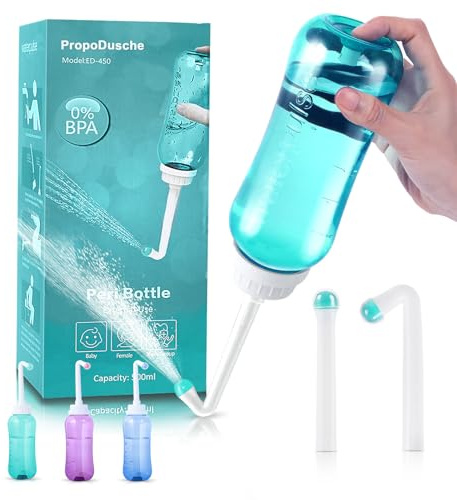 Po Dusche 500ML,Podusche mit Taste,Popodusche mit Doppeldüse,Portable Bidet,Peri Bottle Intimdusche Wochenbett Frau,Toilette Wasserdichtes