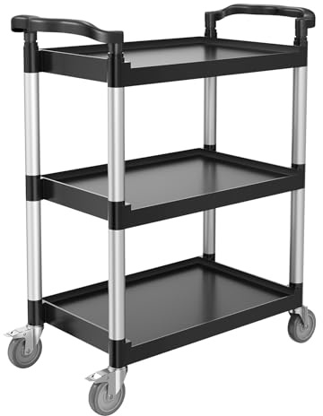 VEVOR Universalwagen, 136 kg Tragkraft, 3-stufiger Universalwagen aus Kunststoff mit 360° Schwenkrädern (2 mit Bremse), 880x410x990 mm großer Servierwagen für Lager, Büro, Zuhause, Restaurant, Küche
