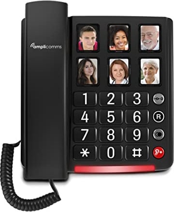 Amplicomms BigTel 40 Plus, schnurgebundenes Großtasten-Telefon, sechs Foto-Direktwahltasten, Audio-Boost +40dB, extra Laute Klingeltöne, Hörgerätekompatibel
