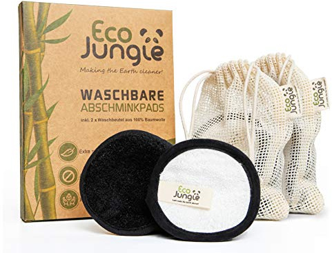 ECO JUNGLE Waschbare Abschminkpads - Abschminktücher (12 Stück) - 3-Layer Wattepads - Nachhaltig & Wiederverwendbar - 2 Waschbeutel