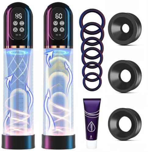 HIVEFUN Penispumpe, Sex Spielzeug für die Männer, Wasserdicht Penis Pumpe | Elektrische Penies Pump, 4 Saugstufen, 3 Trainingsmodi, LCD Display Penispumpen, Vakuumpumpe für den Mann mit 3 Manschetten