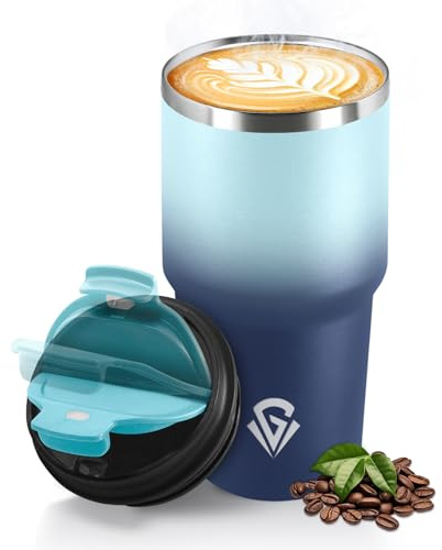 HoneyHolly Thermobecher 600 ml, Wiederverwendbar, Edelstahl Kaffeebecher-to-go Thermo, Auslaufsicher, Doppelwandiger Trinkbecher, Isolierbecher, Travel Mug für Heißen Kaffee, Tee und Kalte Getränke