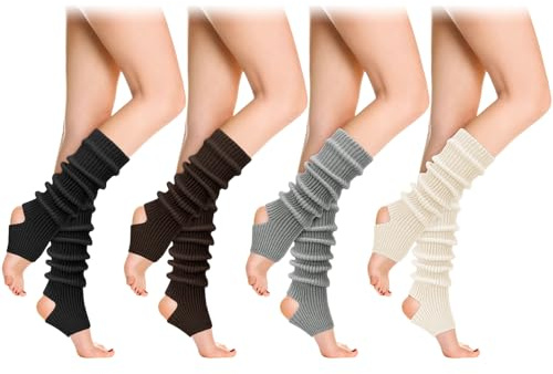 Utensilsto 4 Paar Ballettstulpen mit Fersenloch, Stulpen Damen Beinwärmer für Mädchen Gestrickte Leg Warmers, Gestrickt Ballett Stulpen für Yoga,Tanz&Winter