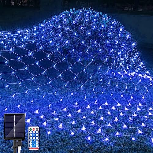 JIMACRO Lichternetz Solarleuchten Außen, 1,5 m x 1.5 m 96 LEDs Wasserdichte Lichterkette Netz mit 8 Modi, Fernbedienung, Baum Lichterkette für Garten Weihnachten Hochzeit Party Dekoration