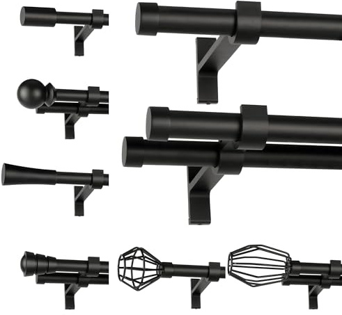 ROLLMAXXX Gardinenstange 400 cm Breit Ø19 mm – Vorhangstange aus Metall Schwarz Matt – Gardinenstange Set inkl. Doppel-Wandhalterungen & Endstücke – Alternative zur Gardinenschiene – Rullo 2-Läufig