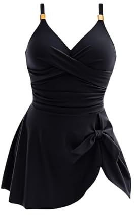 Badeanzug Damen Bauchweg, Bademode Einteiliger V Ausschnitt Sexy, Badekleid Push Up, Badeanzüge Große Größen, Swimsuit Swimwear for Women (DE/NL/SE/PL, Alphanumerisch, XL, Regular, Regular, Schwarz)