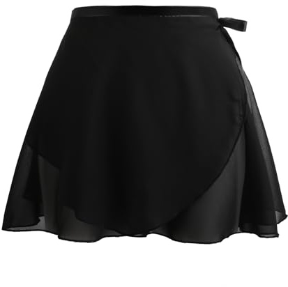 Ballettrock Schwarz Wickelrock Tanzrock Mädchen Schnür Ballett Wickelrock Fließender Chiffon Tutu Rock für Teenager Mädchen Ballett Rock Gymnastik Damen
