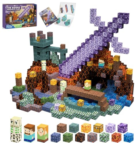 TUKIIE Magnetische Bausteine Sword Edition, 213 Stück Magnetische Blöcke | Kinderspielzeug für 3 4 5 6 7 8 Jahre Geschenk Jungen Mädchen, Magnetic Building Blocks STEM Spielzeug für 3+ Kinder