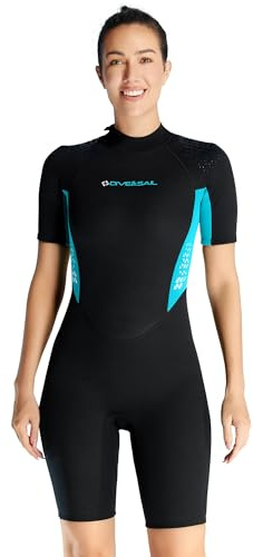 Neoprenanzug Damen Kurzarm 1.5mm Neopren Shorty wärmender Neoprenanzug Rückenreißverschluss für Taucheranzüge,Spearfishing, Schnorcheln, Surfen, Kanufahren XS Größe