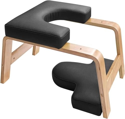 Eumatenova Yoga Kopfstandhocker für Gleichgewichtstraining | Inversion Stool, Massivholzrahmen, Abnehmbare PU Auflagen