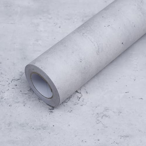 FEILAYS Extra Breite Dicke Hellgrau Tapete Selbstklebend Betonoptik Grau Selbstklebende Tapeten Badezimmer Abnehmbar Effekt Klebetapete Beton Wand Vinyl Graue Wasserdicht Möbelaufkleber 60CM×10M