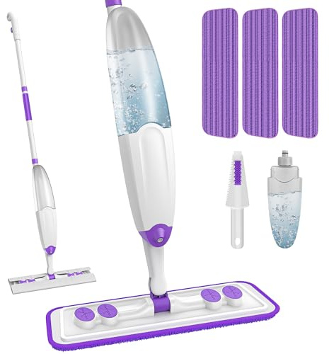 Wischmopp mit Sprühfunktion, Sprühwischer Bodenwischer mit Sprühfunktion mit 3 Waschbaren Mopp Pads, Wischer Boden Spray Mop Passend für Einweg Mopp Pads, Mop Set mit Wassertank für Bodenreinigung