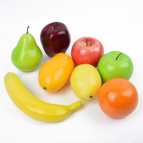 Künstliches Obst-Set, 8 Stück, realistische Kunststoff-dekorative Früchte-Kollektion für Küche, Tisch, Mittelstück, Arrangement, Zuhause, Party, Dekoration, Display
