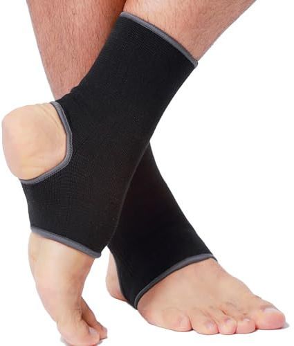 NEOtech Care Sprunggelenkbandage - Elastisches & Atmungsaktives - Mittlere Kompression (Schwarz, 1 Paar, Größe L)
