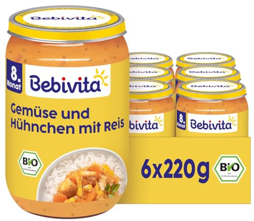 Bebivita Gemüse-Reis mit Hühnchen nach asiatischer Art, 6er Pack (6x220g), Menü ab 8. Monat