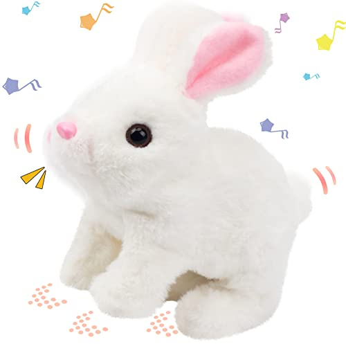 Hopearl Hüpfendes Kaninchen Interaktives elektronisches Haustier Plüschhasenspielzeug mit Geräuschen Bewegungen Animiertes Gehen Wackeln Ohren Zucken Nase Geschenk für Kinder, 18cm