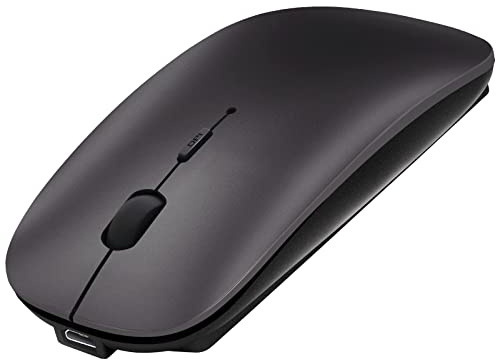 AE WISH ANEWISH Bluetooth Maus mit Jiggler fur Mac/iPad/iPhone/PC/Computer, wiederaufladbar geräuschlos Mini Kabellose Maus für Windows/Linux/Android, 3 DPI Einstellbares Bluetooth 5.0 Grau