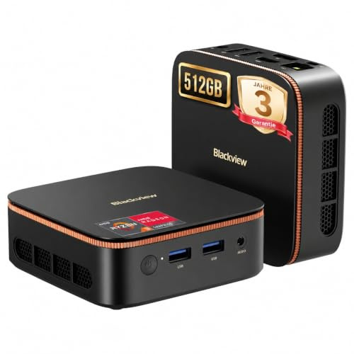 Blackview MP20 Mini PC Ryzen Win 11 Pro, AMD Radeon Graphics, 16GB DDR4 512GB SSD Micro Desktop Computer 4K Dual-Display, USB 3.2+DP+HDMI+Gigabit LAN Desktop PC Für Business/Heimkino-3 Jahre Garantie