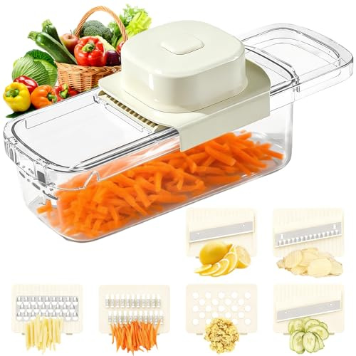 Pmueuff Mandoline Gemüsehobel Gemüsereibe, 6 in 1 Gemüseschneider mit Klingenschützer Gurkenhobel Dünne Scheiben Reibe für Gemüse Multifuncional Küchenhobel Küchenreibe per Verdure, Frutta, Formaggio