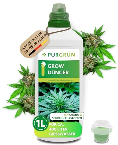 Purgrün® Grow-Dünger 1 Liter – Schnell wirksame mineralische Rezeptur – Flüssigdünger für Indoor & Outdoor – NPK 7+3+6 – Wachstumsdünger in Premium-Qualität – Für Autoflower, Sativa & Indica
