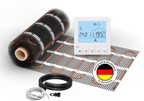 Elektrische Fußbodenheizung für Fliesen: Zweiader-Heizmatte WARMON ULTRA 200 W/m² inkl. Thermostat mit Bodensensor, Thermostat:, Mattengröße:2 m²