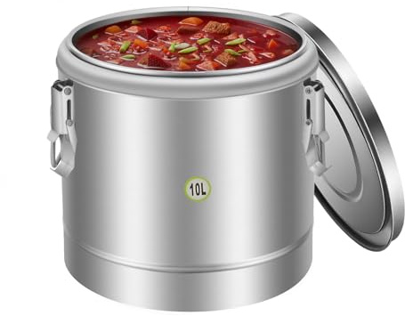 MINRS 10L Transport Thermobehälter, Profi Gastro Edelstahl Thermotransportbehälter mit Tragegriffen, Deckel, Gummiring, Spannverschluss Hält Getränke 12h Kalt und Warm