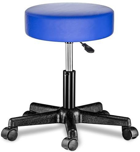Casaria® Rollhocker Höhenverstellbar 10cm Polsterung 46-60 cm Sitzhöhe 360° Drehbar Ø 35cm Rund Rollen Bürohocker Drehhocker Arbeitshocker Hocker Blau
