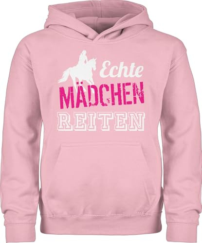 Kinder Hoodie Jungen - Pferd Pferde - Echte Mädchen reiten - 152 (12/13 Jahre) - Hellrosa - pferdepulli pferdepullover pferdeliebhaber horses pullover reitpullover reithoodies reiter reiterinnen