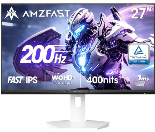 Amzfast 27 Zoll QHD Gaming Monitor, 2560x1440 200Hz Fast IPS, 1ms MPRT, HDR400, 400cd/m², Night Vision 130%sRGB, Adaptive Sync, Ai Gaming Monitor weiß, DP 1.4*2&HDMI 2.0*2, VESA100x100, AMZG27F6Q
