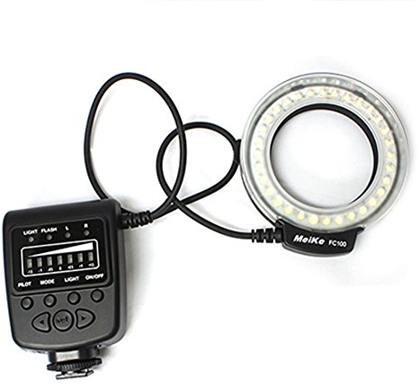 Meike LED Macro Ring Blitzlicht FC-100 Kompatibel mit Canon Nikon Pentax Olympus DSLR Kamera Camcorder mit Adapterringen