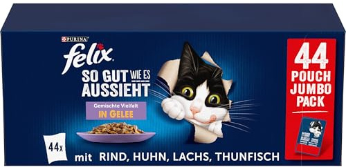 Felix So gut wie es aussieht Gemischte Vielfalt in Gelee Katzennassfutter, 44er Pack (44 x 85g)