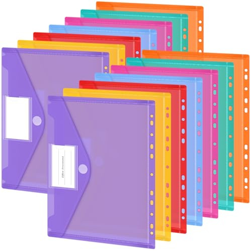 Smarpau 14 Stück Dokumentenmappe a4, 7 Farben dokumententasche A4 zum abheftbar Mappen, Sammelmappe für Dokumente Organisieren mit Binderlöcher/Klettverschluss und Etikettentasche