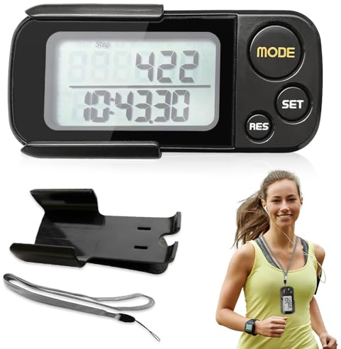 Aoreun Schrittzähler zum Gehen, Digitaler 3D Schrittzähler Fitness Tracker Pedometer mit Clip und Band ohne App und Handy Entfernung, Kalorien, 30 Tage Speicher, kein Bluetooth für Damen Herren Kinder