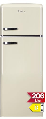 Amica Retro Kühl-Gefrierkombination 206 L 144 x 55 x 62 cm DTR 374 190 B | 162 L Kühlteil, 44 L Gefrierteil, FrostControl, LED Beleuchtung, Automatische Abtauung, Gemüseschublade, Leiser Betrieb