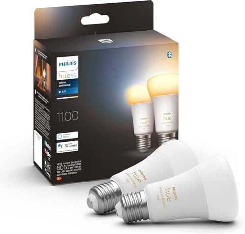 Philips Hue White Ambiance E27 LED Glühbirne, 1100lm, warm- bis kühlweiß, dimmbar, steuerbar via App, kompatibel mit Amazon Alexa (Echo, Echo Dot), 2er Pack, alte Generation
